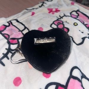 Juicy couture black Licorice fluffy heart zip around wallet